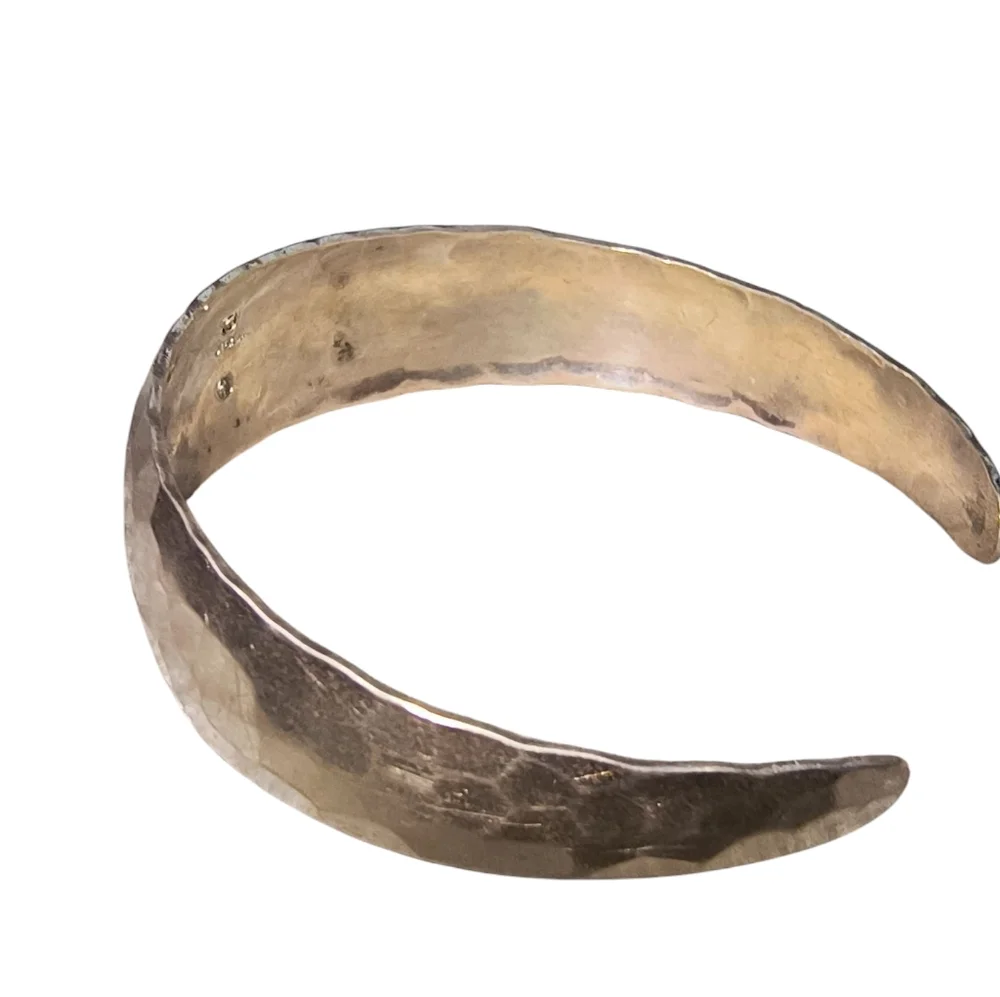 Hammered Sterling Cuff Bracelet – Caduceus Symbol